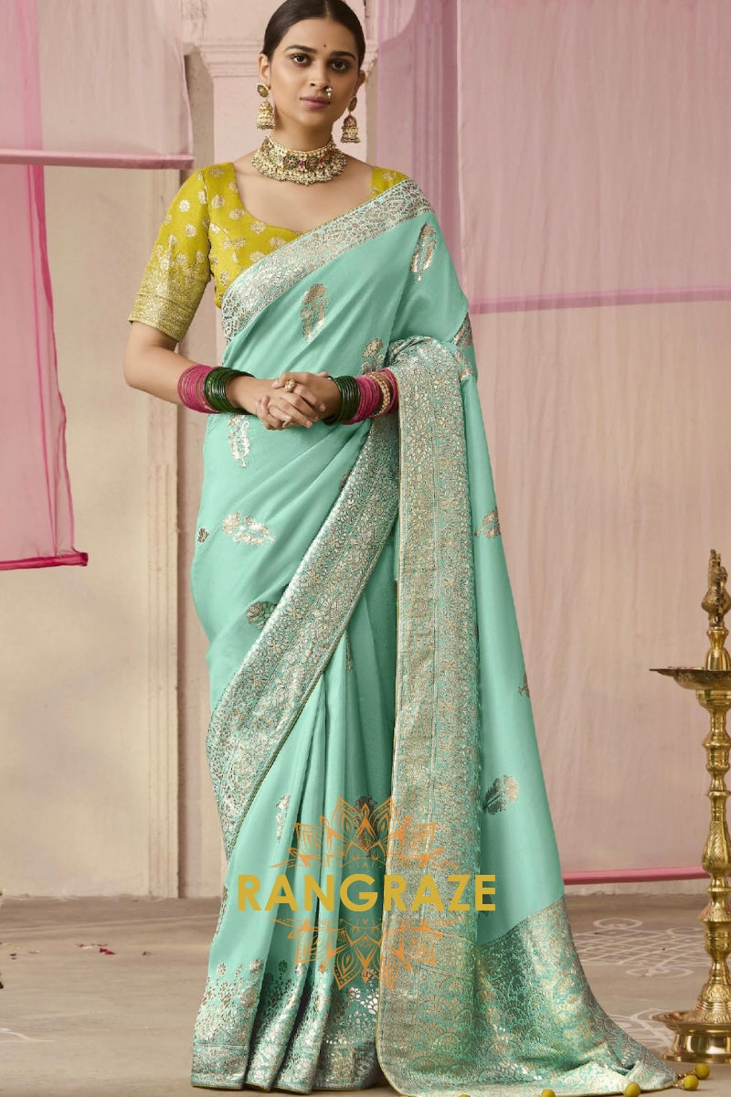 Mint Harmony: Designer Banarasi Silk Saree