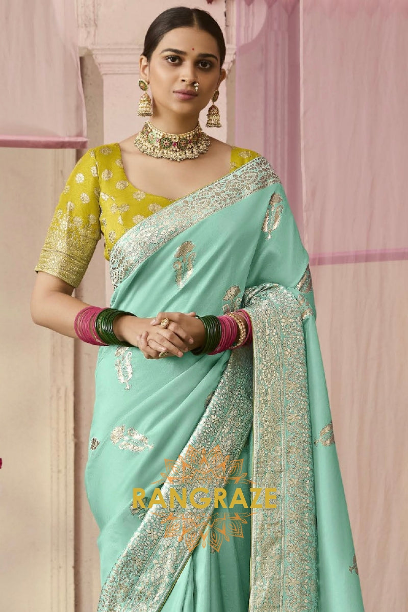 Mint Harmony: Designer Banarasi Silk Saree