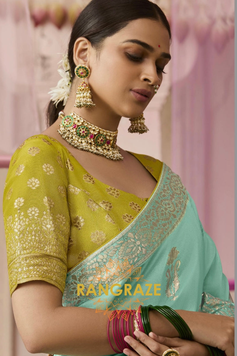 Mint Harmony: Designer Banarasi Silk Saree