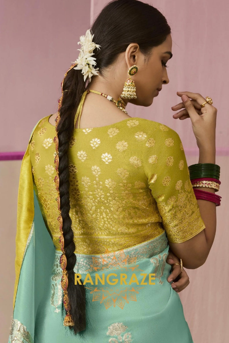 Mint Harmony: Designer Banarasi Silk Saree