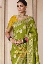 Mehendi Gold: Designer Banarasi Silk Saree