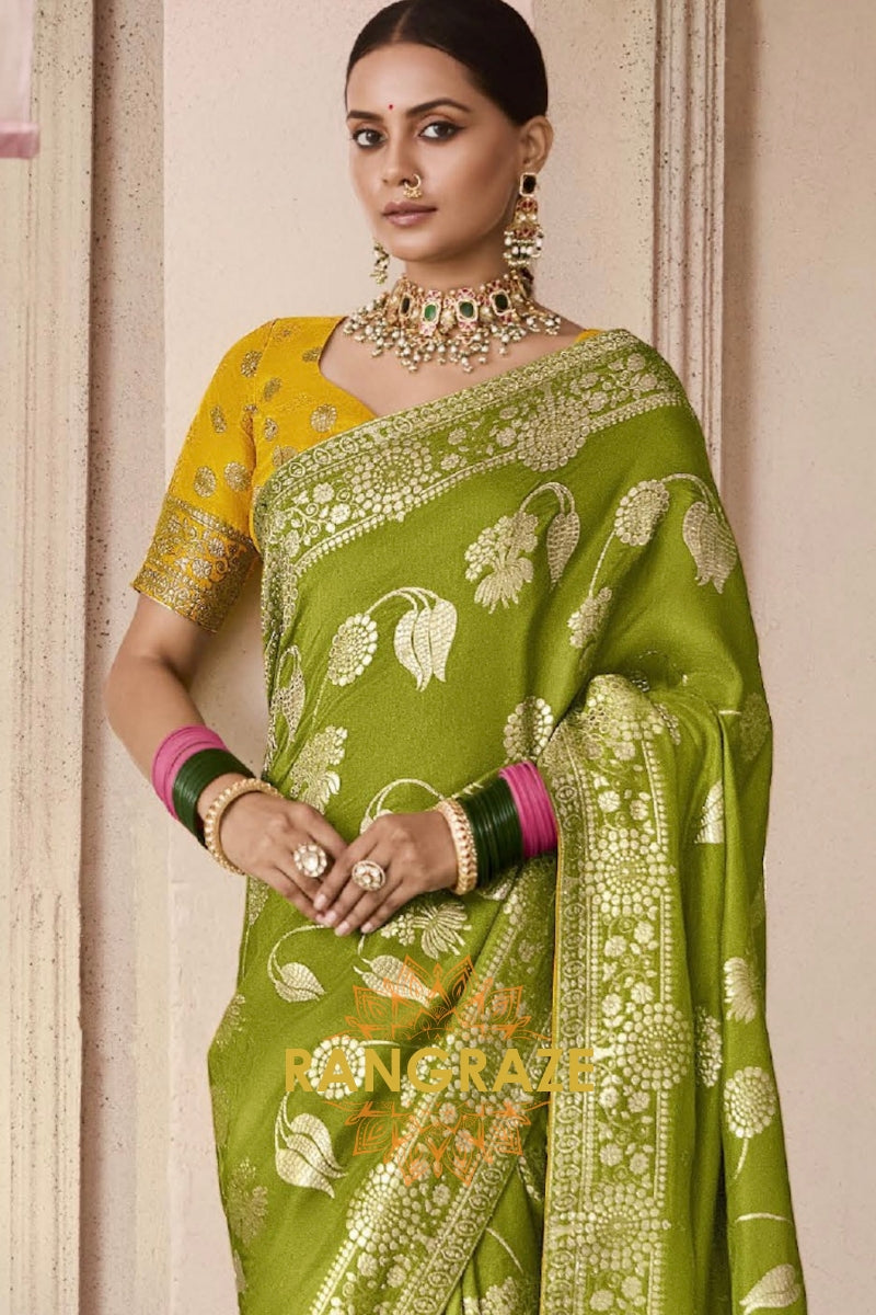 Mehendi Gold: Designer Banarasi Silk Saree