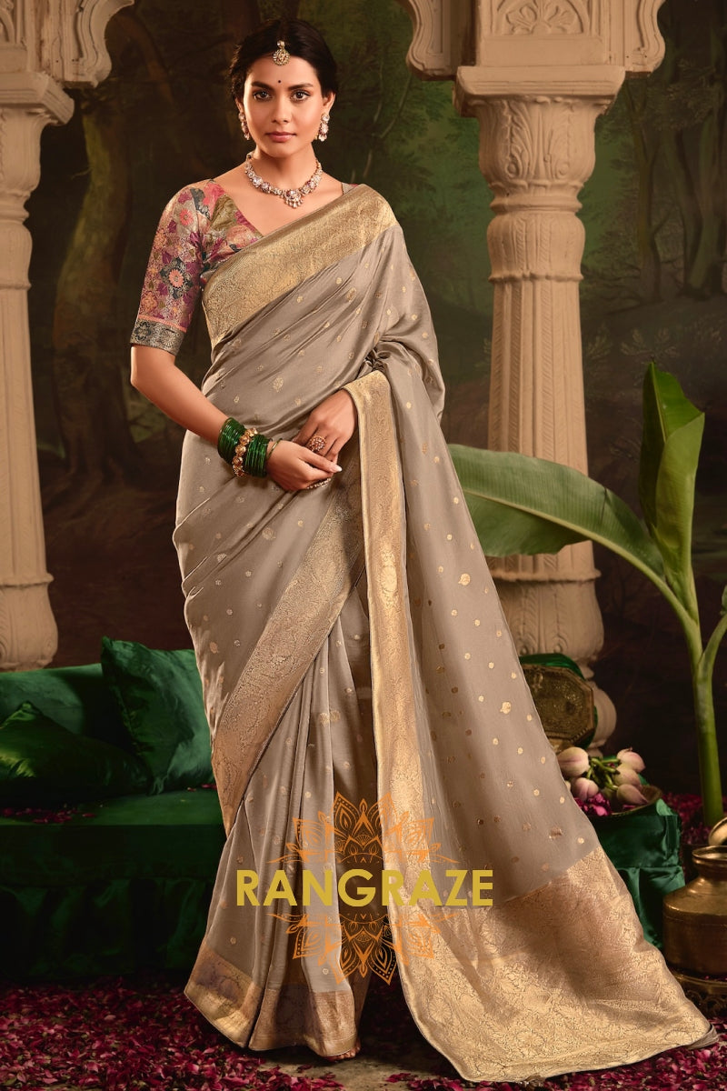 Banarasi Splendor Crepe Dola Silk Saree with Designer Fancy Blouse