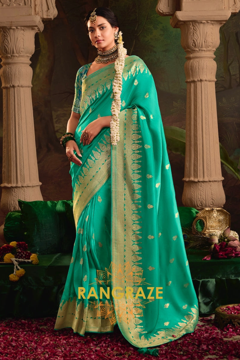 Emerald Radiance Banarasi Silk Saree with Gold Zari Elegance