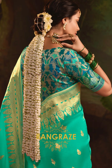 Emerald Radiance Banarasi Silk Saree with Gold Zari Elegance