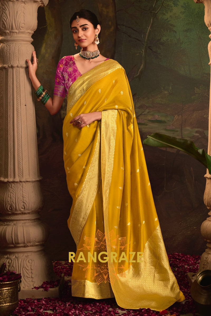 Golden Radiance Banarasi Silk Saree with Regal Charm