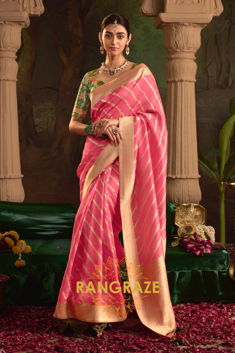 Pink Blush Banarasi Silk Saree with Gold Zari Highlights