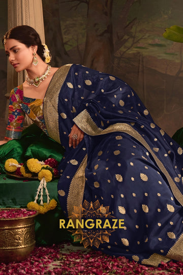 Majestic Midnight Banarasi Silk Saree with Gold Zari Splendor