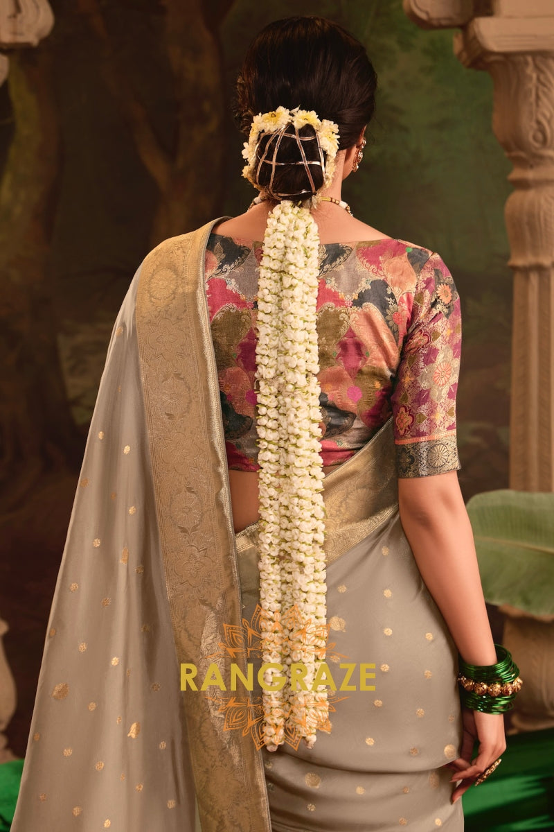 Banarasi Splendor Crepe Dola Silk Saree with Designer Fancy Blouse