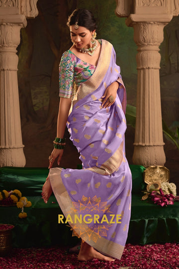 Lavender Elegance Banarasi Silk Saree with Gold Zari Charm