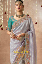 Moonlight Elegance: Designer Embellished Bridal Silk Saree