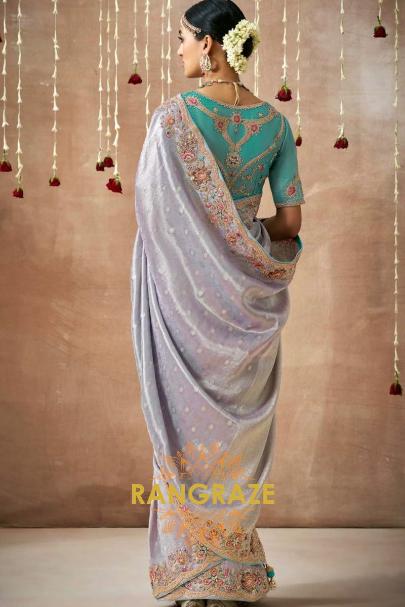 Moonlight Elegance: Designer Embellished Bridal Silk Saree