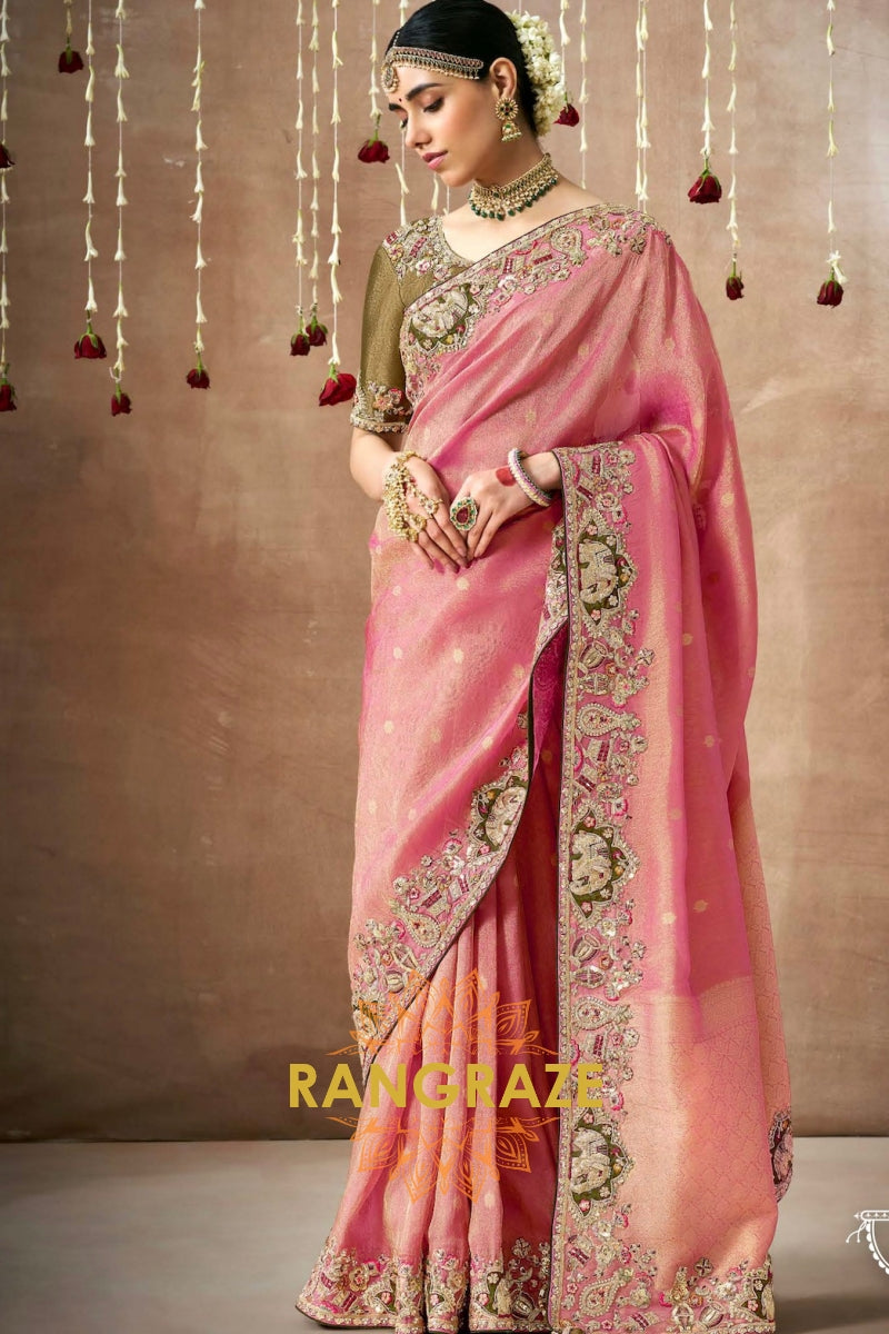 Rosy Grace: Designer Embellished Silk Bridal Saree