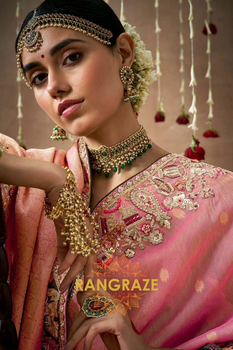 Rosy Grace: Designer Embellished Silk Bridal Saree