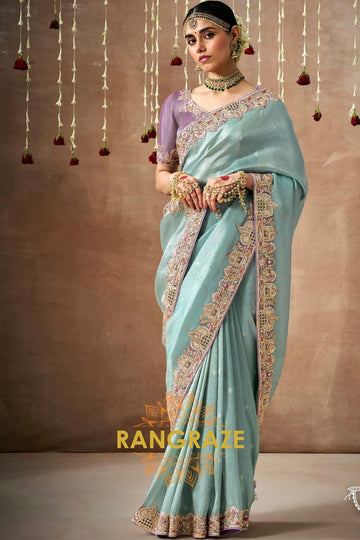 Aquamarine Dream: Designer Handcrafted Bridal Saree