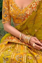Mustard Heritage Embroidered Bridal Lehenga with Floral & Traditional Motifs