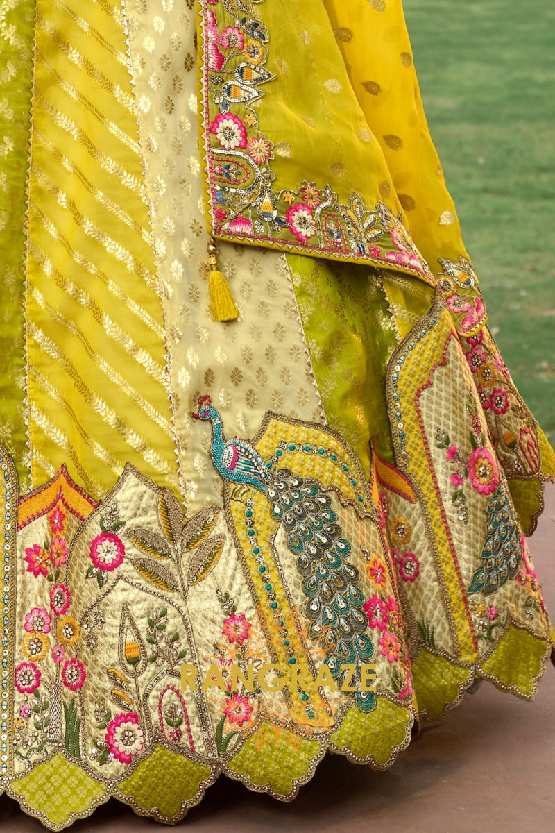 Chartreuse Garden Embroidered Bridal Lehenga with Floral Heritage Motifs