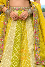 Chartreuse Garden Embroidered Bridal Lehenga with Floral Heritage Motifs