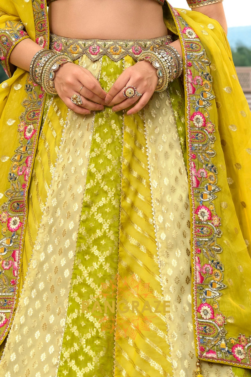 Chartreuse Garden Embroidered Bridal Lehenga with Floral Heritage Motifs