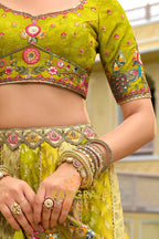 Chartreuse Garden Embroidered Bridal Lehenga with Floral Heritage Motifs