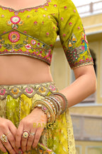 Chartreuse Garden Embroidered Bridal Lehenga with Floral Heritage Motifs