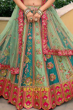 Emerald Rose Heritage Embroidered Bridal Lehenga with Floral Motifs