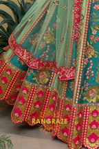 Emerald Rose Heritage Embroidered Bridal Lehenga with Floral Motifs