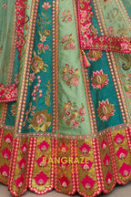 Emerald Rose Heritage Embroidered Bridal Lehenga with Floral Motifs