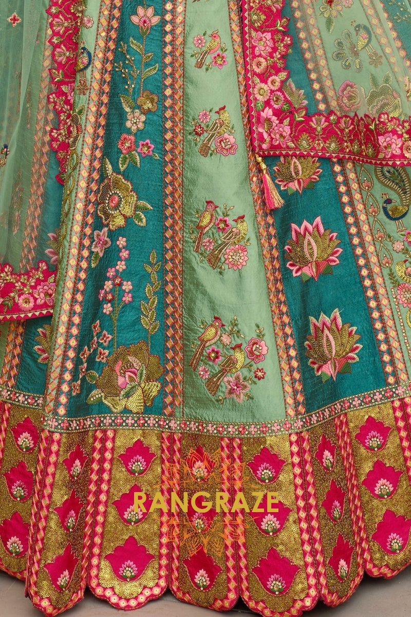 Emerald Rose Heritage Embroidered Bridal Lehenga with Floral Motifs