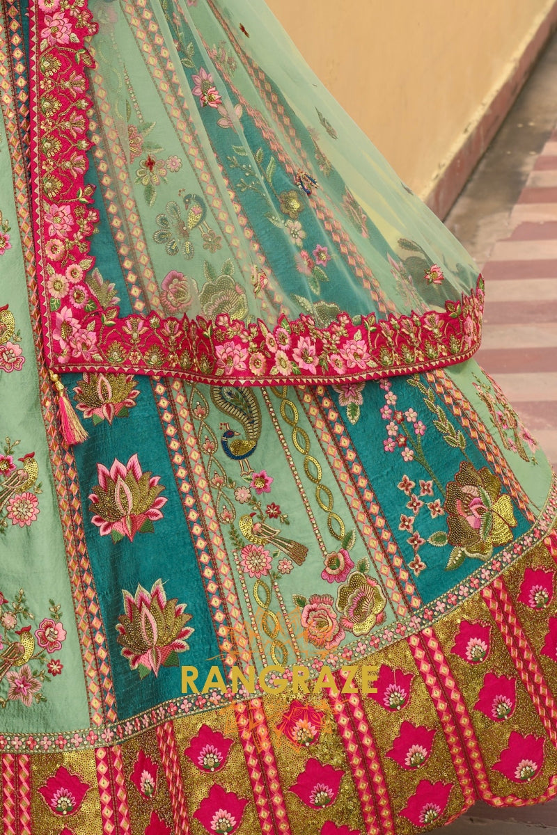 Emerald Rose Heritage Embroidered Bridal Lehenga with Floral Motifs