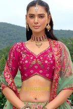 Emerald Rose Heritage Embroidered Bridal Lehenga with Floral Motifs