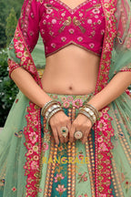 Emerald Rose Heritage Embroidered Bridal Lehenga with Floral Motifs