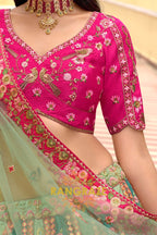 Emerald Rose Heritage Embroidered Bridal Lehenga with Floral Motifs