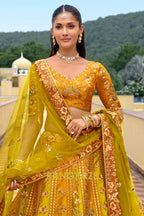 Mustard Heritage Embroidered Bridal Lehenga with Floral & Traditional Motifs
