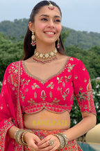 Ruby Heritage Cutwork Embroidered Bridal Lehenga with Traditional Motifs