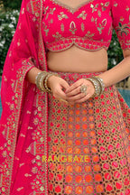 Ruby Heritage Cutwork Embroidered Bridal Lehenga with Traditional Motifs