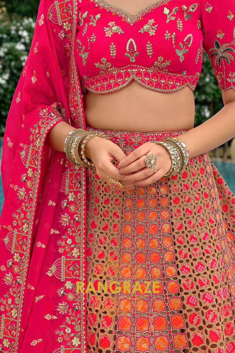 Ruby Heritage Cutwork Embroidered Bridal Lehenga with Traditional Motifs