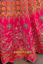 Ruby Heritage Cutwork Embroidered Bridal Lehenga with Traditional Motifs