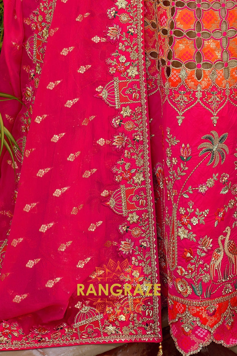 Ruby Heritage Cutwork Embroidered Bridal Lehenga with Traditional Motifs