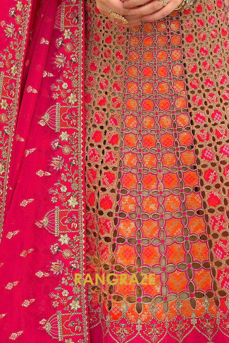 Ruby Heritage Cutwork Embroidered Bridal Lehenga with Traditional Motifs