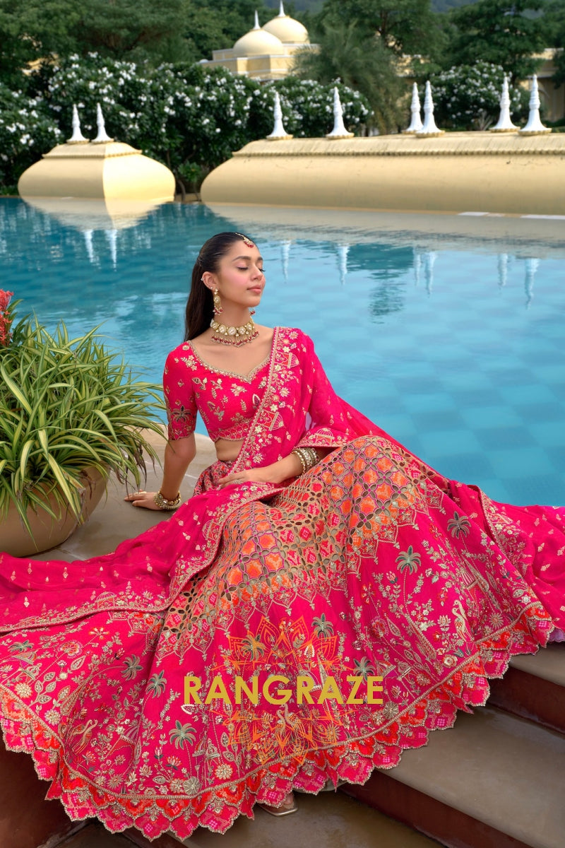 Ruby Heritage Cutwork Embroidered Bridal Lehenga with Traditional Motifs