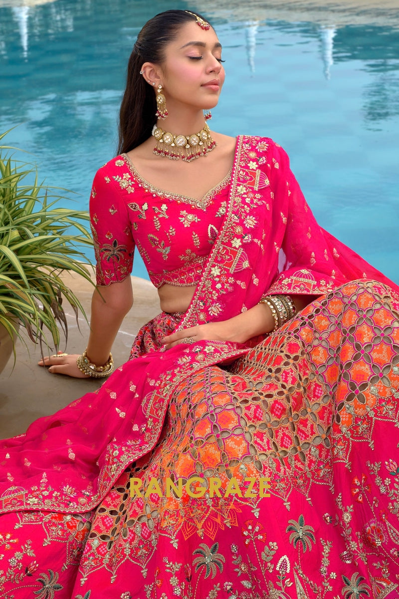 Ruby Heritage Cutwork Embroidered Bridal Lehenga with Traditional Motifs