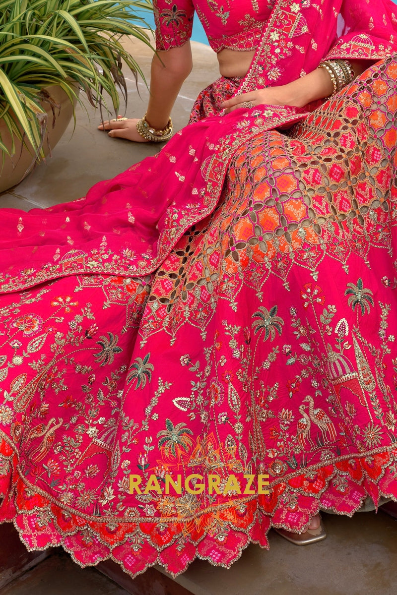 Ruby Heritage Cutwork Embroidered Bridal Lehenga with Traditional Motifs