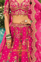 Fuchsia Floral Ready-to-Wear Embroidered Lehenga with Net Dupatta