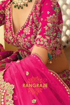Fuchsia Floral Ready-to-Wear Embroidered Lehenga with Net Dupatta