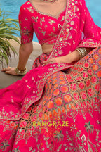 Ruby Heritage Cutwork Embroidered Bridal Lehenga with Traditional Motifs
