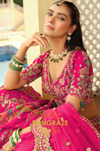 Fuchsia Floral Ready-to-Wear Embroidered Lehenga with Net Dupatta