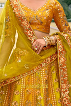 Mustard Heritage Embroidered Bridal Lehenga with Floral & Traditional Motifs