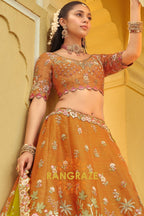 Amber Heritage Ready-to-Wear Embroidered Lehenga with Lime Net Dupatta
