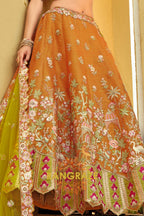 Amber Heritage Ready-to-Wear Embroidered Lehenga with Lime Net Dupatta